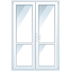 Пластиковая дверь на вход с полным остеклением и перегородкой 1400*2100
